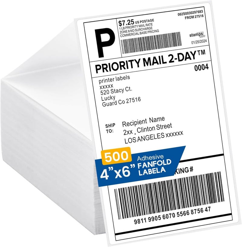 NULLTONEX Thermal Direct Shipping Labels - 4 x 6 inches Per Fanfold Labels - Pack of 500 Perforated Waterproof Tape for Small Business - Compatible for Zebra for Rollo - Image 1